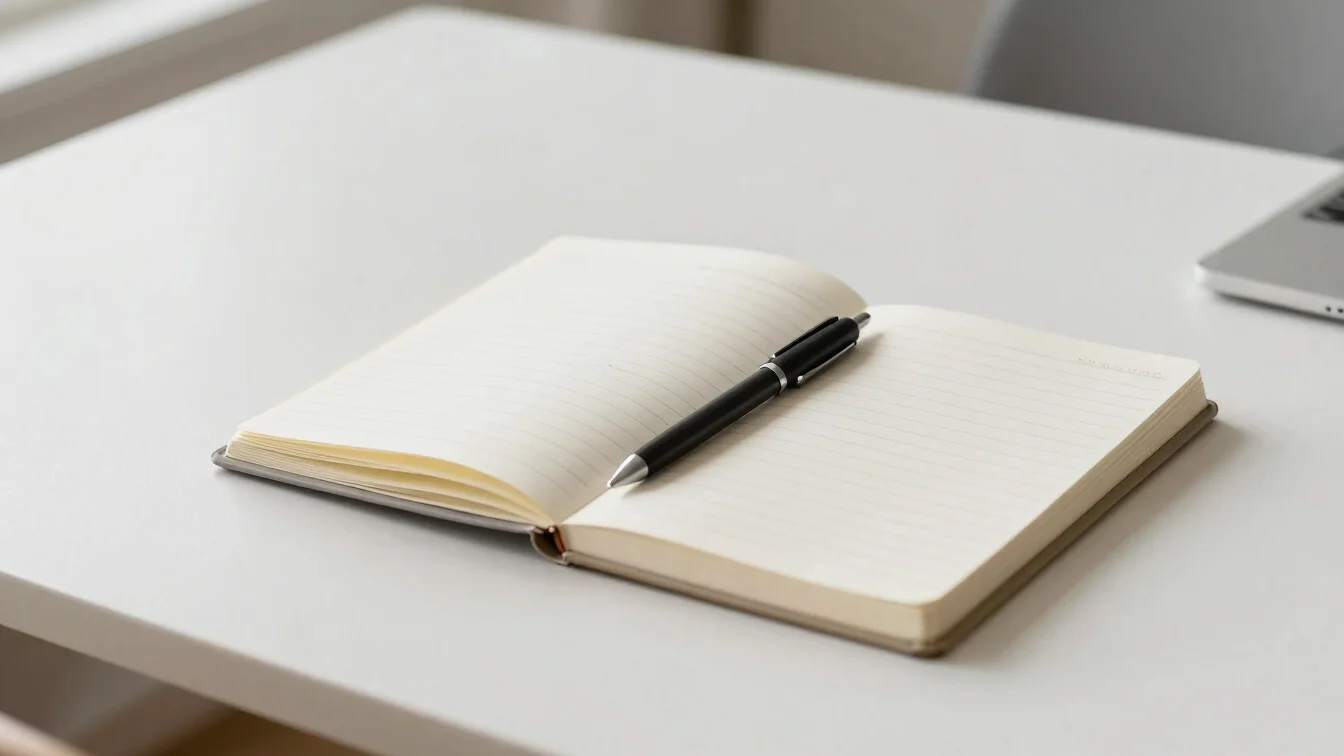 Contemporary study materials on a bright table with a notebook an